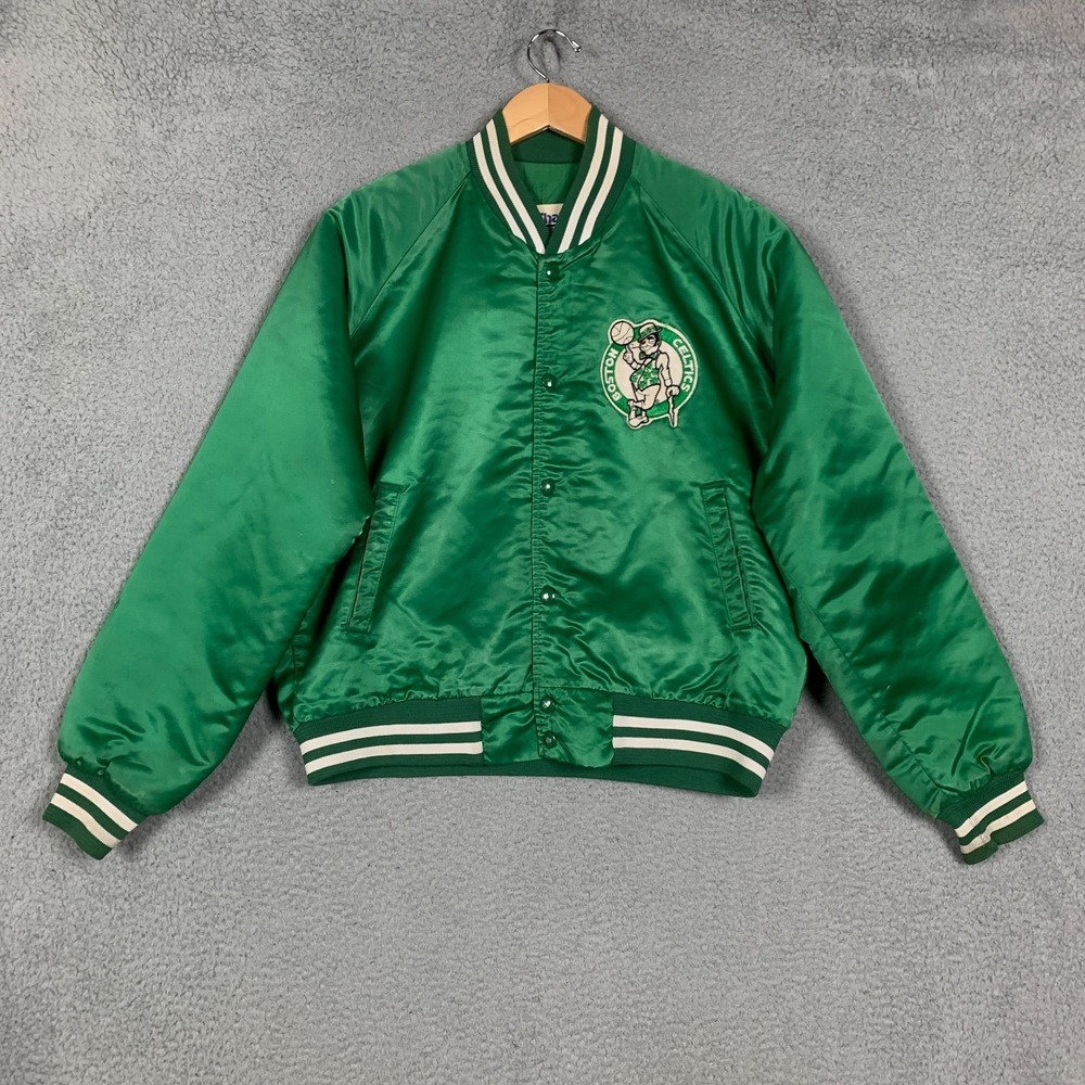 VTG Boston Celtics Chalk Line Satin Bomber Jacket Womens Large‎ Green 80s 90s